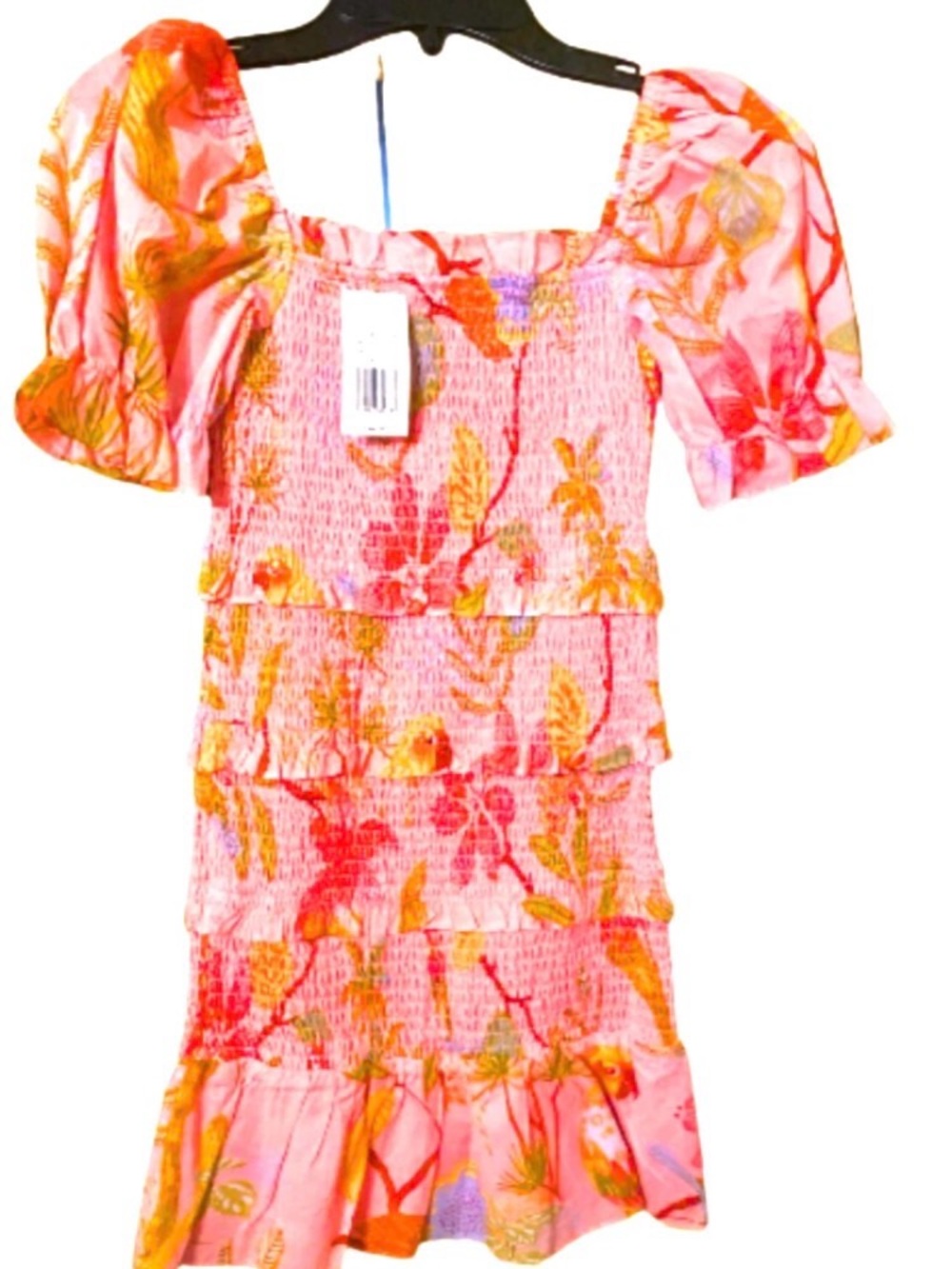J. Marie Girls Playa Dress Tween Size 7/8 Smocked with Puff Sleeves Floral Pink